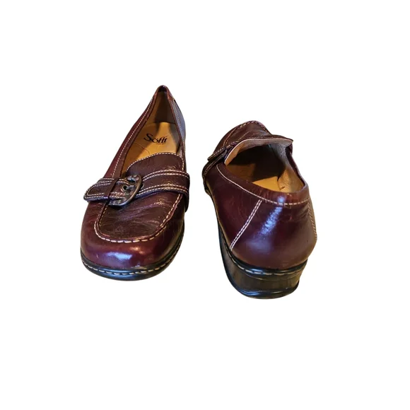 Sofft Brown Leather Low Heel Slip-On Loafers w/Buckle - Picture 4 of 6